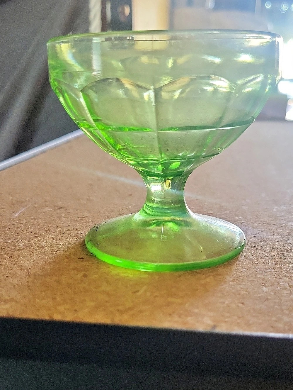 Federal Glass Optic Panel Footed Sherbet Dessert Dish Green Glass